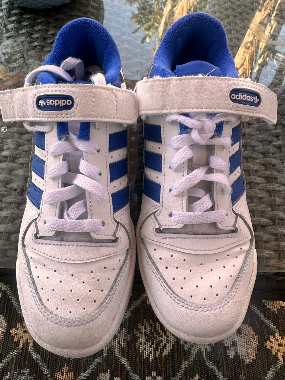 adidas Kids White and Blue Velcro Strap Sneakers